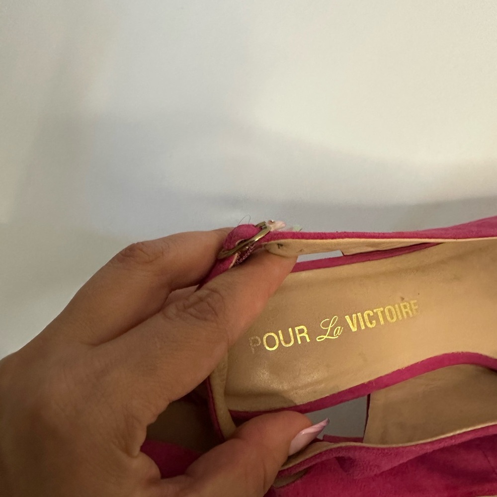 Pour La Victoire Fuchsia Suede Slingback Heels - Picture 12 of 14